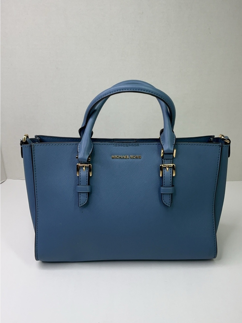 Michael Kors Blue Leather Tote Handbag.
